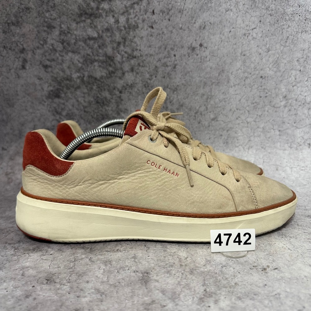 Cole Haan Grandpro Topspin Golf Mens Size 10 Beige Red Leather Suede Sneakers